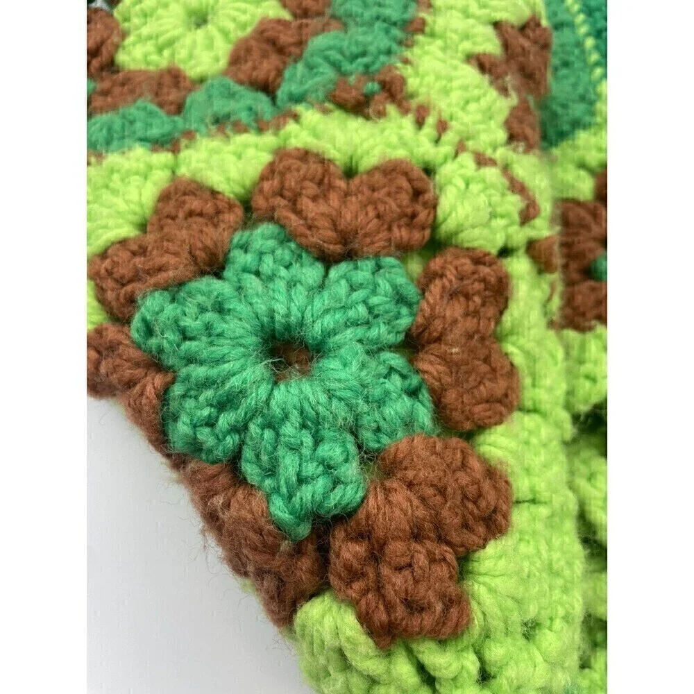 Granny Square Afghan Crochet Throw Blanket Handmade 55”x36” Vintage Multi-Color